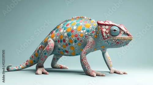 artful chameleon with many colors and minimal background