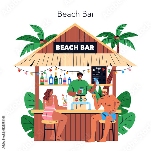 Beach Vacation. Flat Vector Illustration