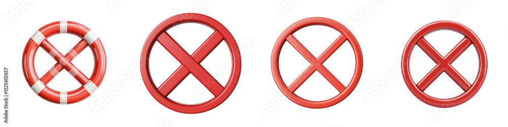 Fototapeta premium Red circular prohibition sign with a bold white cross symbol indicating a warning or restriction against a certain action or behavior The iconic image represents safety security and regulations
