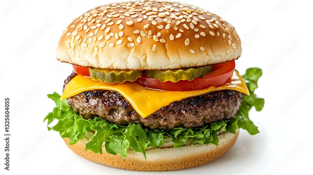 A juicy cheeseburger with a sesame seed bun A juicy cheeseburger with a sesame seed bun