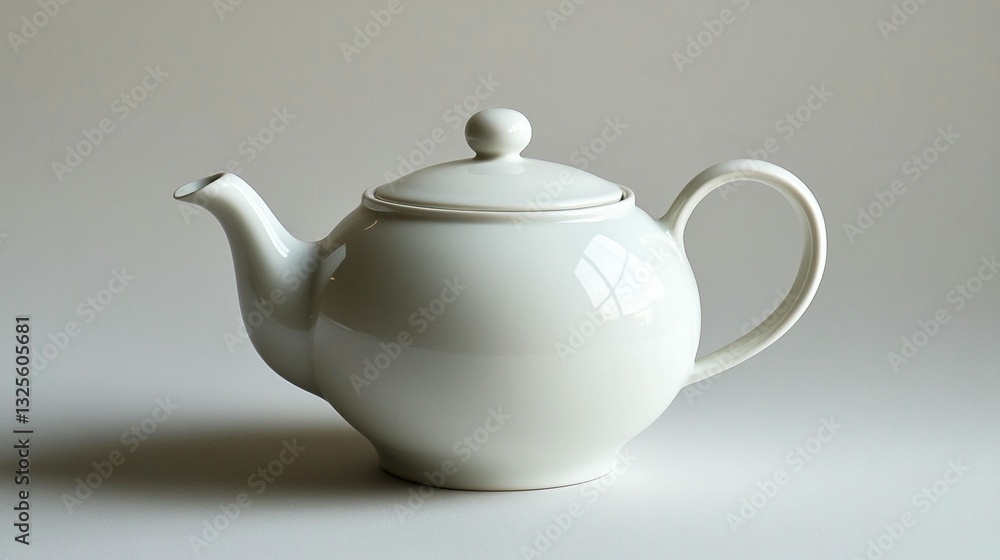 A simple, elegant off-white ceramic teapot, isolated on a light grey background. A simple, elegant off-white ceramic teapot, isolated on a light grey background.
