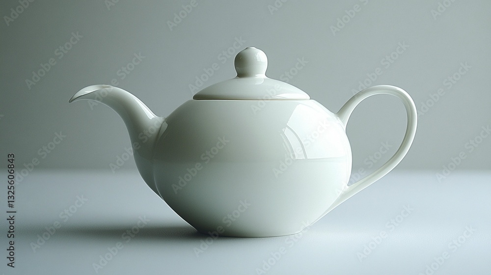 A white porcelain teapot on a light grey background. A white porcelain teapot on a light grey background.