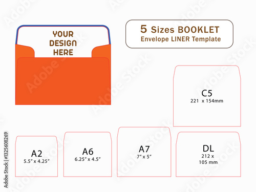 5 Sizes BOOKLET Envelope Liner Template