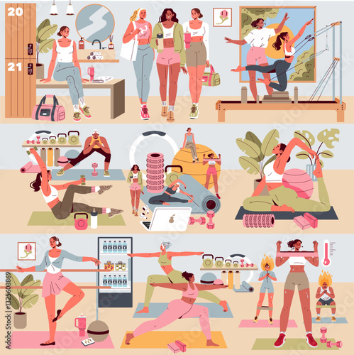 Pilates. Flat Vector Illustration