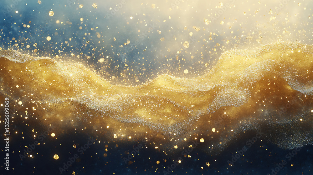 Obraz premium Yellow bubbles floating in water with a splash in a glass under a starry cosmic sky