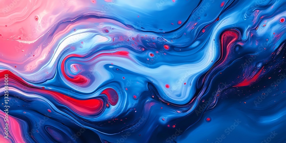 Abstract Swirling Paint Art in Blue Red and Pink Colors