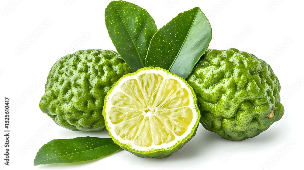 Fototapeta premium whole and half bergamot fruit with leaf isolated