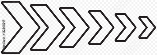 Simple white chevron arrows, isolated, pointing rightward in sequence, creating dynamic forward movement. Clean geometric design ideal for interface elements or directional indicators. EPS 10.