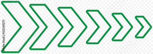 Simple white chevron arrows, isolated, pointing rightward in sequence, creating dynamic forward movement. Clean geometric design ideal for interface elements or directional indicators. EPS 10.
