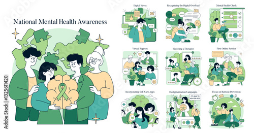 National Mental Health Awareness. Flat Vector Illustration