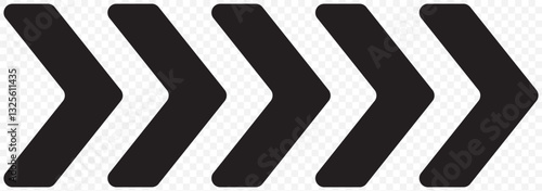 Simple white chevron arrows, isolated, pointing rightward in sequence, creating dynamic forward movement. Clean geometric design ideal for interface elements or directional indicators. EPS 10.
