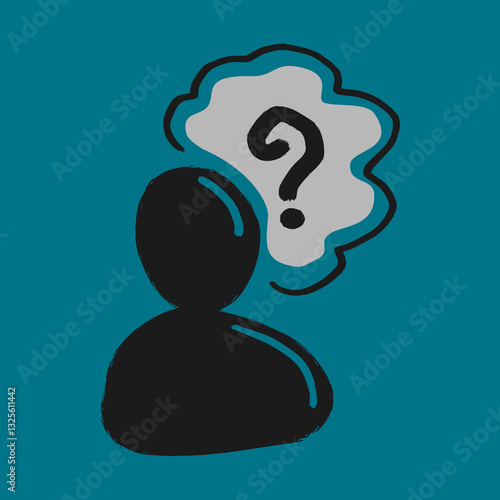 Think for a solution. Problem lead to the search for answers. Feel uncertain about question. Someone has a doubt. Skeptical man.
