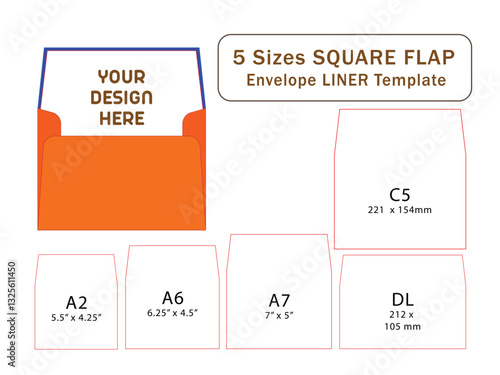 5 Sizes SQUARE Flap Envelope Liner Template