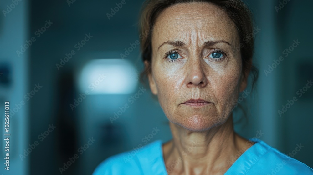Fototapeta premium Serious healthcare professional in scrubs with focused expression