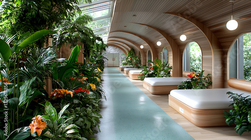 Underground geothermal infrastructure maintenance center modern facility botanical environment serene viewpoint