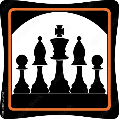 Chess pieces silhouette against a white background