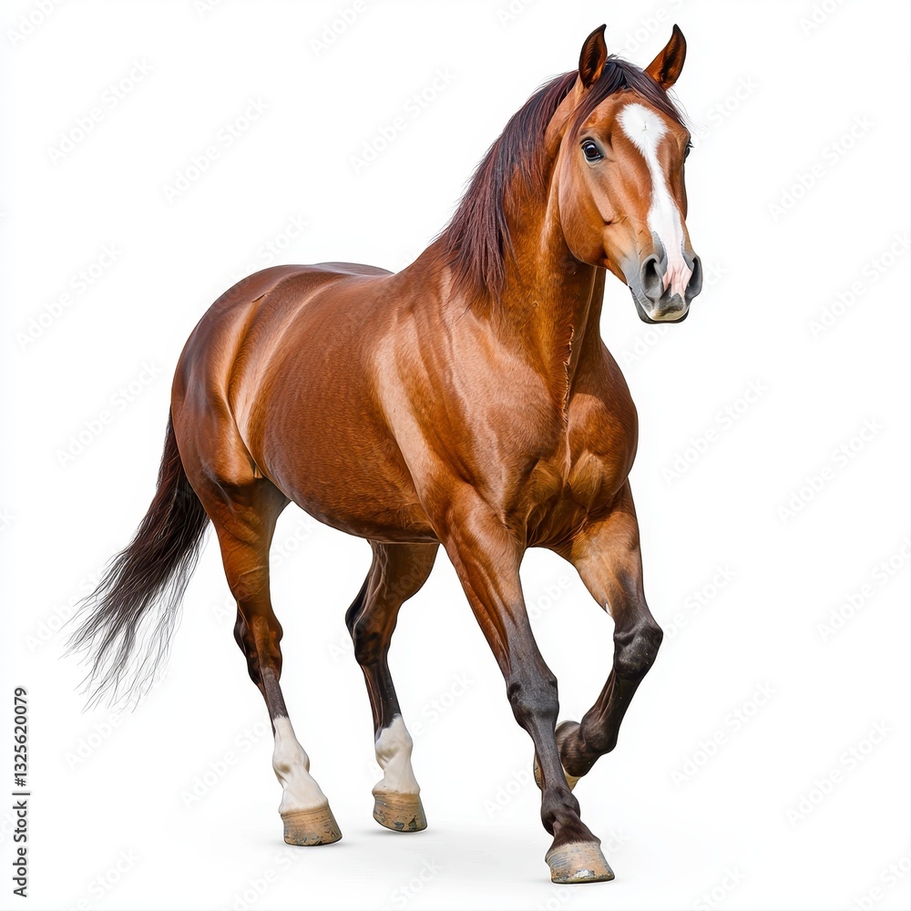 Obraz premium Chestnut Horse Walking Against White Background