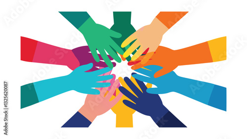 Colorful Hands United in Teamwork, Collaboration, and Diversity