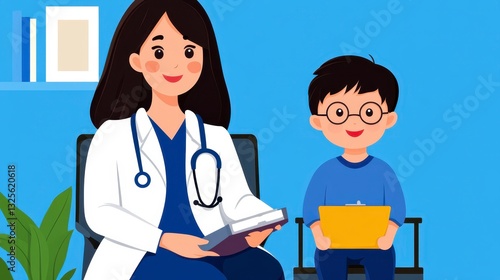 Pediatrician with Child Patient in a Bright Medical Office Scene