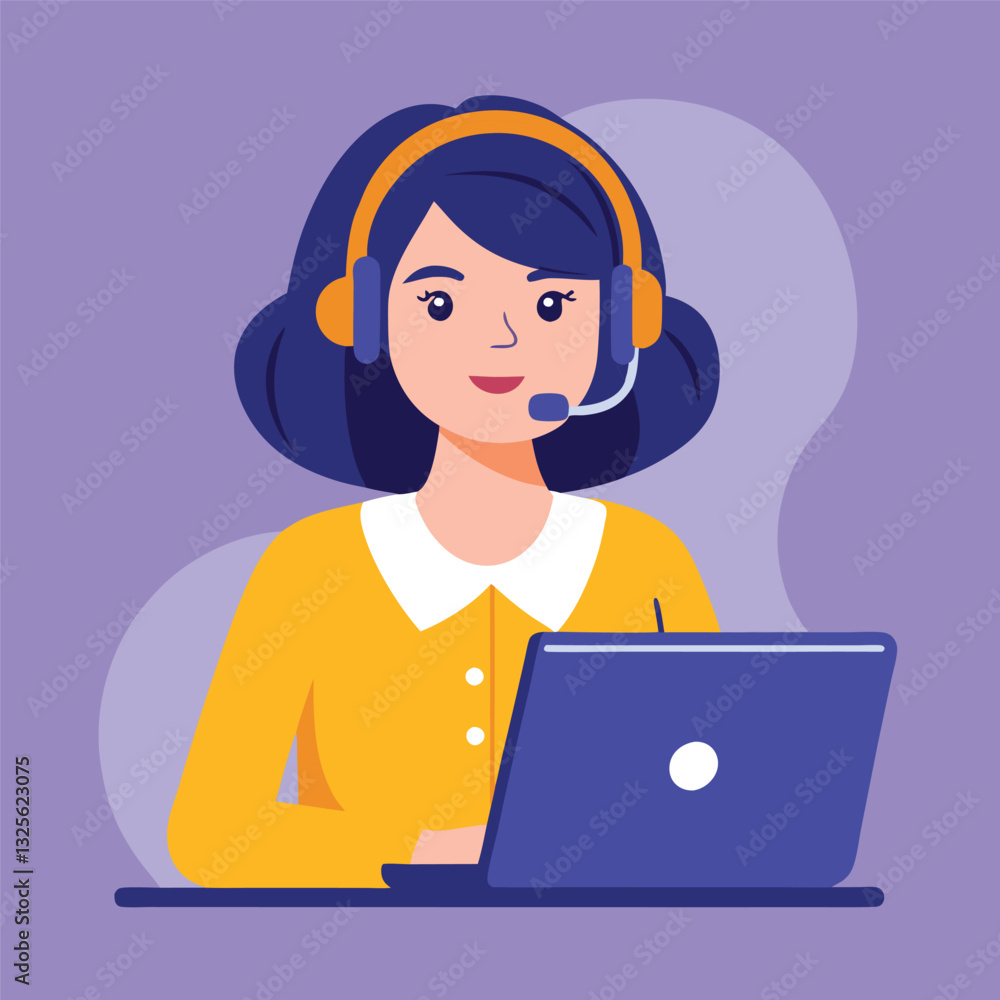Customer Support Representative with Headset and Laptop Customer Support Representative with Headset and Laptop