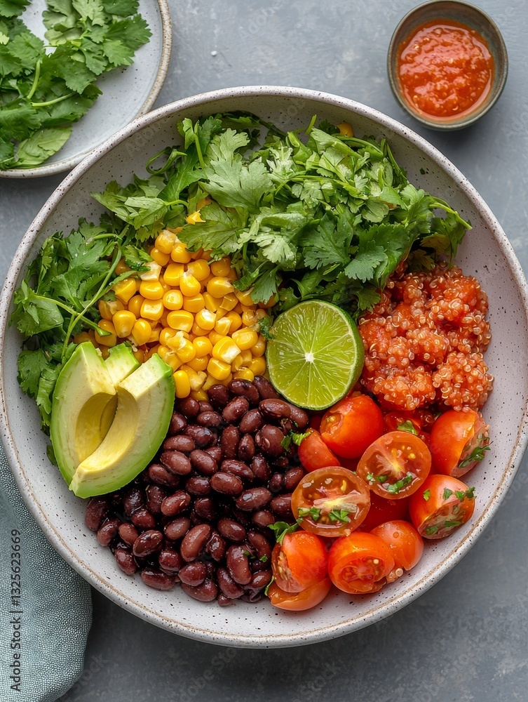 Fresh and Healthy Vegan Grain Bowl with Black Beans, Avocado and Corn Fresh and Healthy Vegan Grain Bowl with Black Beans, Avocado and Corn