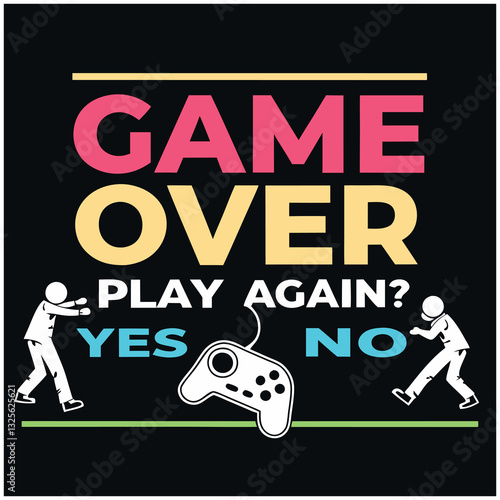 Game Over Play Again T-Shirt Design for Video Gamers and Enthusiasts