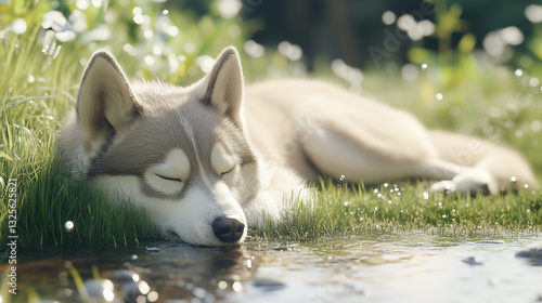 Serene Slumber: A husky dog...