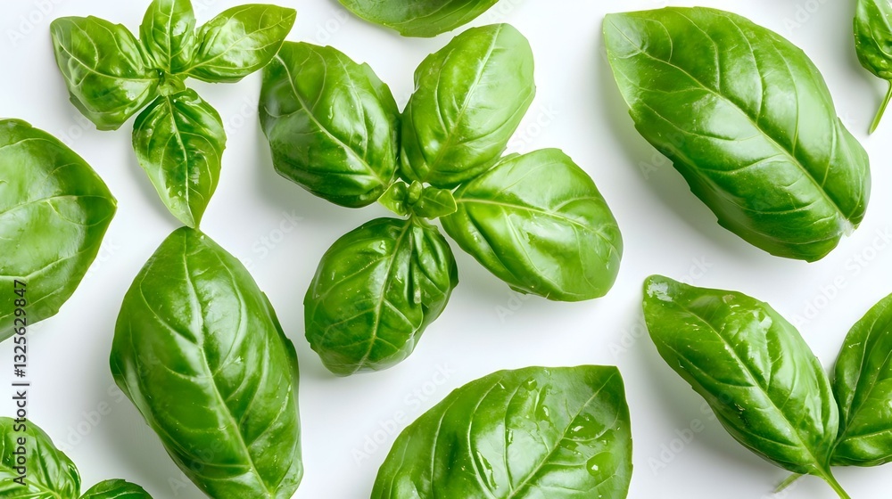 Fresh Basil Leaves isolated on white background Fresh Basil Leaves isolated on white background