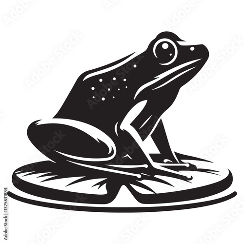 Detailed Frog Silhouette on Lily Pad Vector Nature Illustration