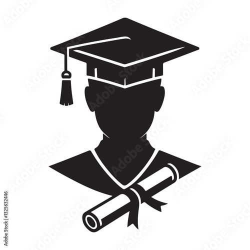 Graduate Silhouette with Diploma Achieving Academic Success Vector Graphic