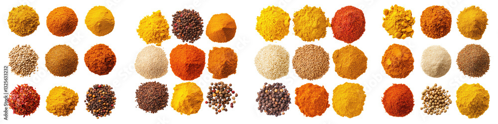 A visually captivating collection of an assortment of aromatic and flavorful spices herbs and seasonings artfully arranged in a vibrant natural palette This image showcases the diverse global A visually captivating collection of an assortment of aromatic and flavorful spices herbs and seasonings artfully arranged in a vibrant natural palette This image showcases the diverse global