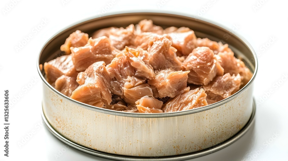 open tuna tin on a white background open tuna tin on a white background