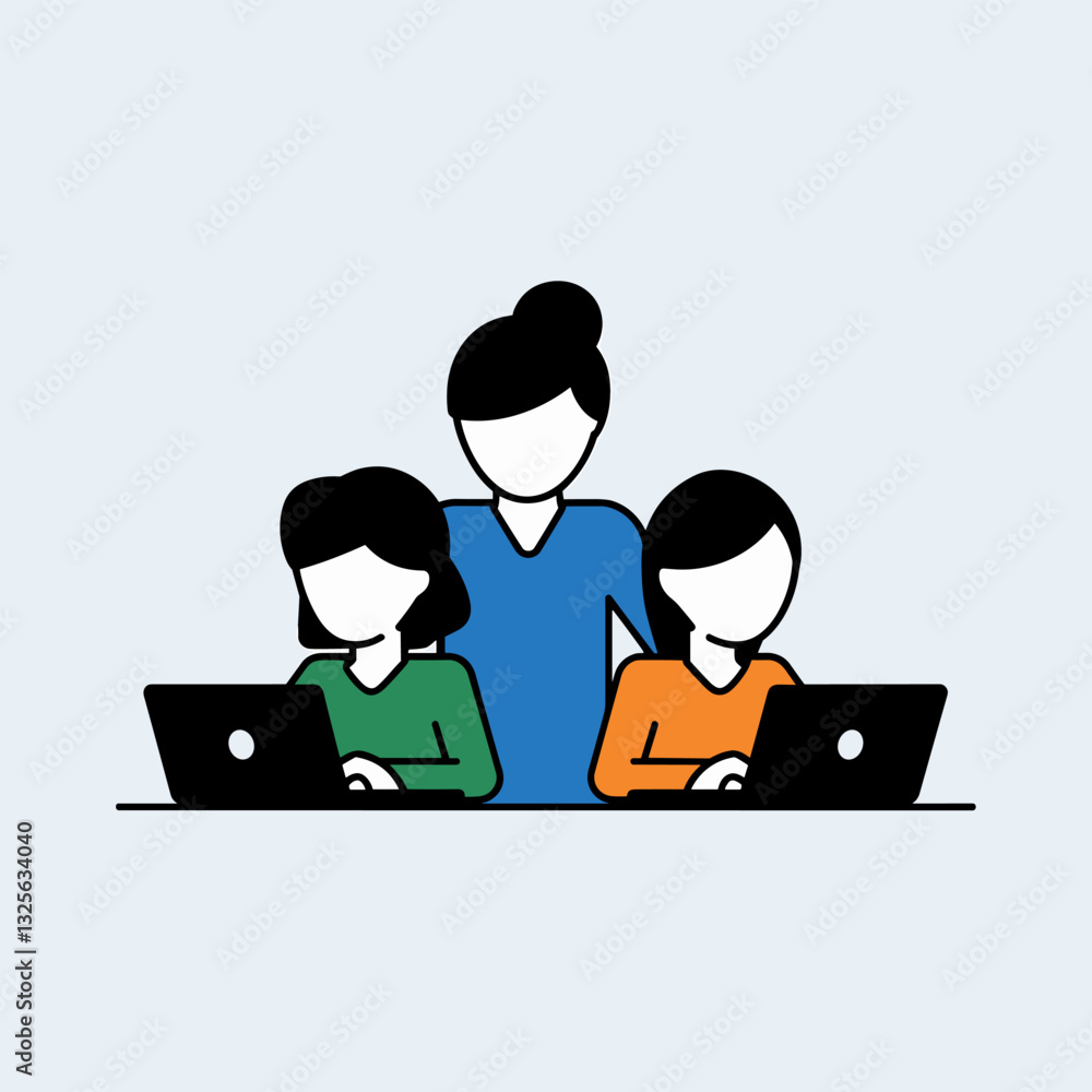 Modern Digital Work Environment in a Flat Art Style Modern Digital Work Environment in a Flat Art Style