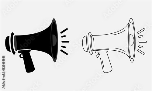 Megaphone vector illustration, Megaphone silhouette vector with line art black and white color variation, fully editable layout easy to customizable
