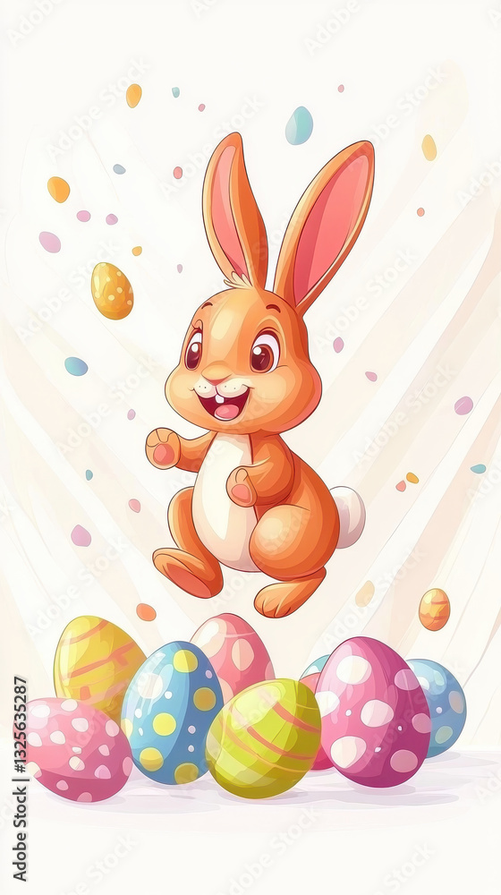 Obraz premium cheerful bunny hopping among colorful Easter eggs with festive vibe