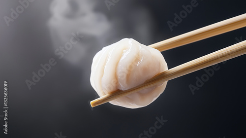 Steaming Dumpling Delight: A pair of chopsticks delicately holds a fresh dumpling, steam rising, offering a glimpse into a delicious culinary experience. 