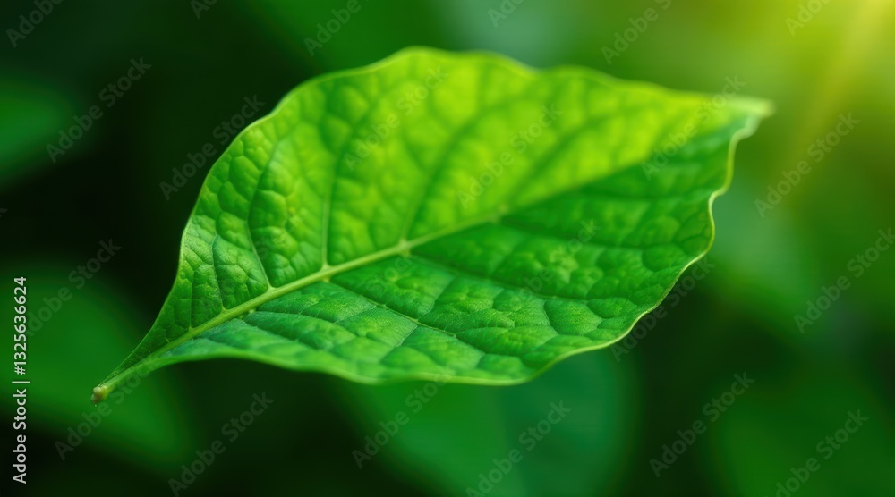 Vibrant Green Leaf Close-Up Showing Intricate Vein Detail Against a Softly Blurred Background of Lush Greenery Vibrant Green Leaf Close-Up Showing Intricate Vein Detail Against a Softly Blurred Background of Lush Greenery
