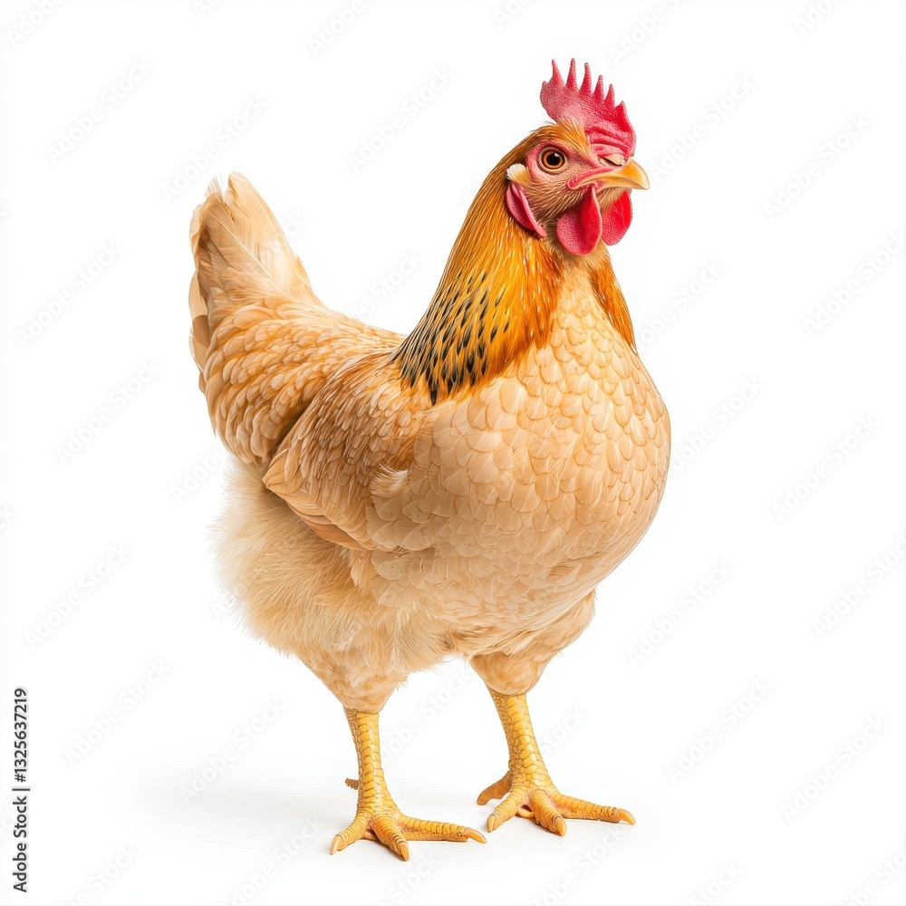 Fototapeta premium Golden Hen Studio Portrait Against White Background