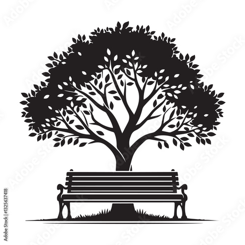 Tranquil park bench tree silhouette peaceful relaxing scenery