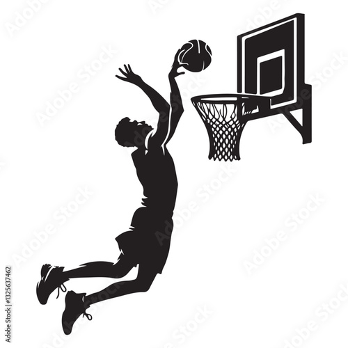 Dynamic basketball player silhouette dunking action sports moment