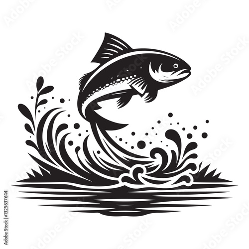 Silhouette vector illustration of jumping fish graphic aquatic animal art