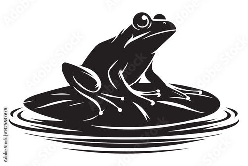 Obraz na plátně Frog Silhouette Illustration on Lily Pad Symbolizing Nature and Tranquility
