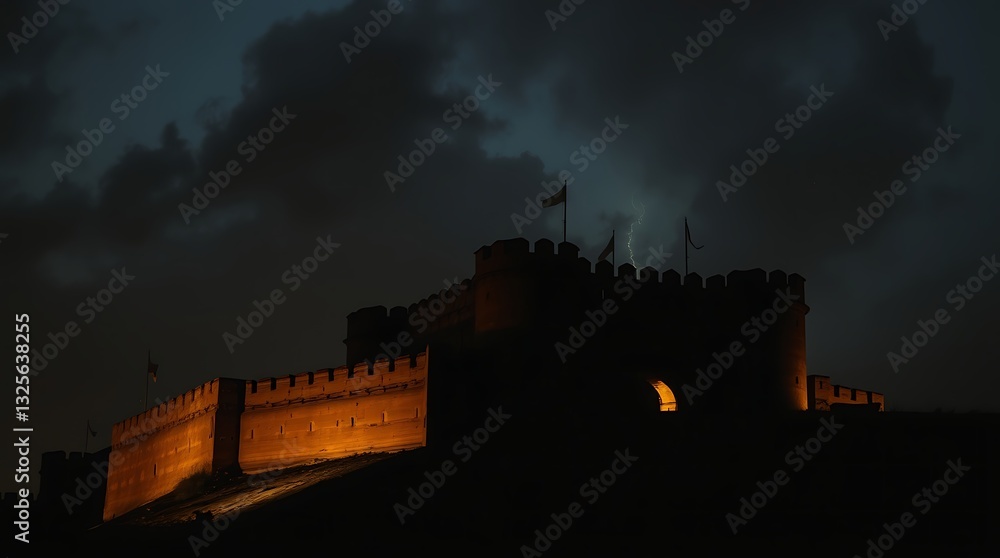 Fototapeta premium A dark gothic version of the Al Jahili Fort and illuminated by eerie.