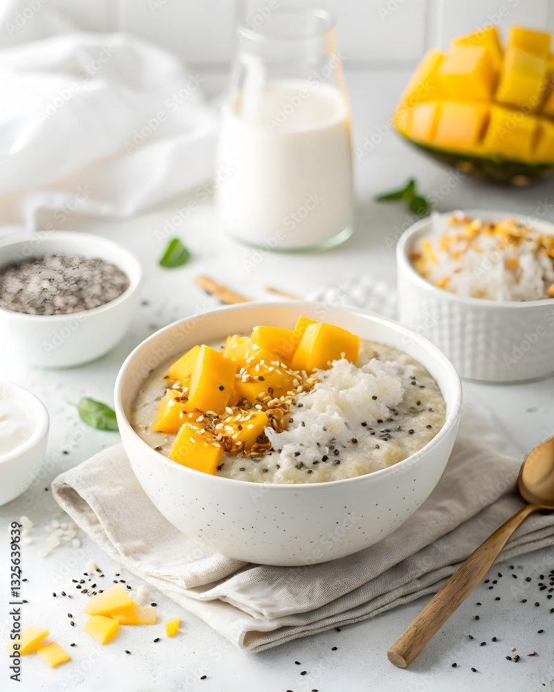 Exotic Quinoa Porridge with Diced Mango Topping Exotic Quinoa Porridge with Diced Mango Topping