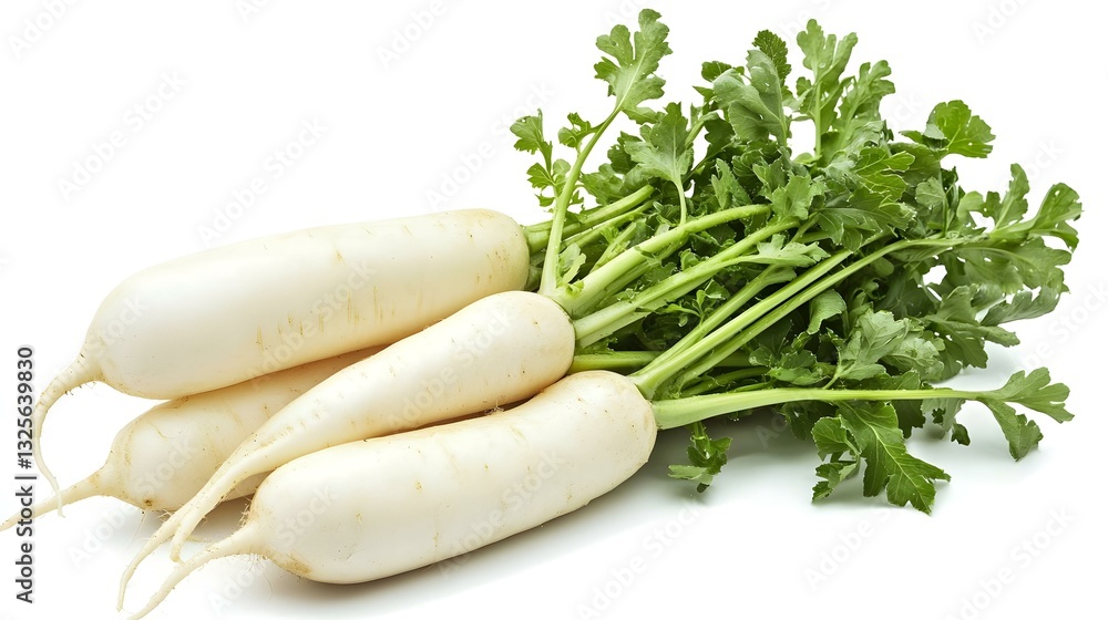 Fresh Daikon Radishes Isolated on White Background Fresh Daikon Radishes Isolated on White Background