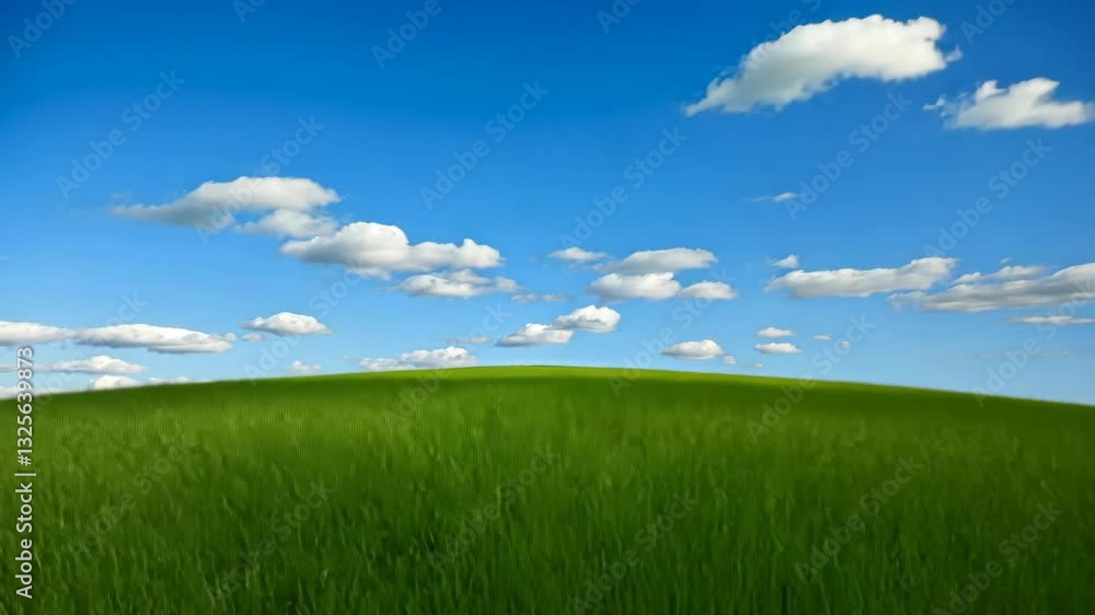 Vibrant green grass under a clear blue sky with scattered fluffy clouds on a sunny day Vibrant green grass under a clear blue sky with scattered fluffy clouds on a sunny day