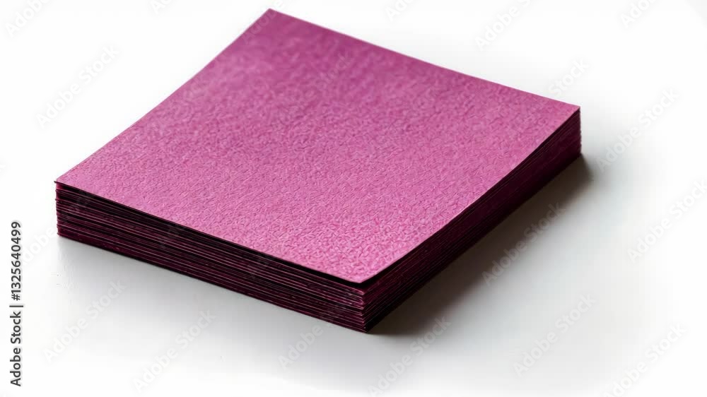 Rotating stack of pink paper squares with textured surface on white background Rotating stack of pink paper squares with textured surface on white background