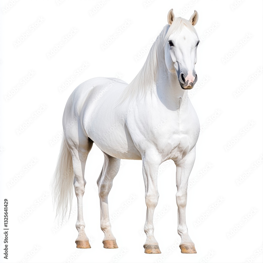 Majestic White Horse Portrait Against Bright Background Majestic White Horse Portrait Against Bright Background