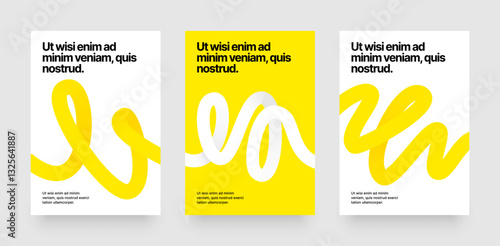 Template with wavy shapes for companies, events or business. Colorful squiggles lines design for poster, cover or background. Set of vector illustrations.