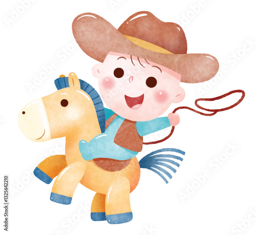 Little Cowboy Riding a Toy Horse